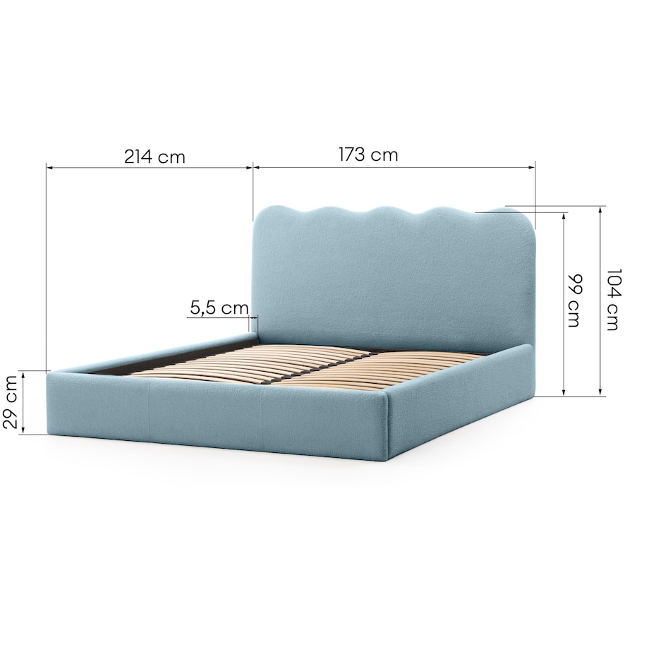 Łóżko 160x200 cm ze stelażem i pojemnikiem bouclé niebieskie