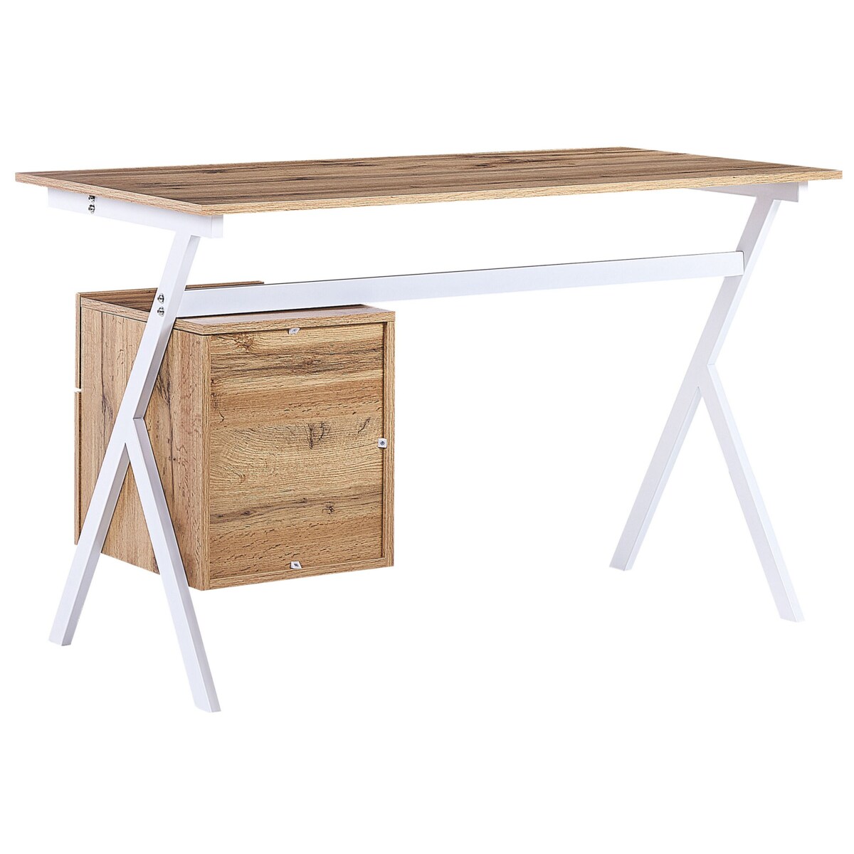 Biurko z szafką i szufladą 120 x 60 cm jasne drewno z białym ASHLAND