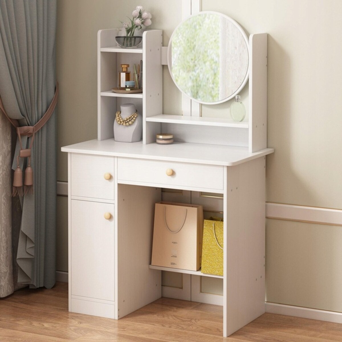 Toaletka z lustrem z szufladami biała glamour styl skandynawski