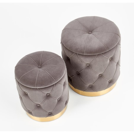 2 PUFY ZE SCHOWKIEM Grena szare PIKOWANE złota podstawa