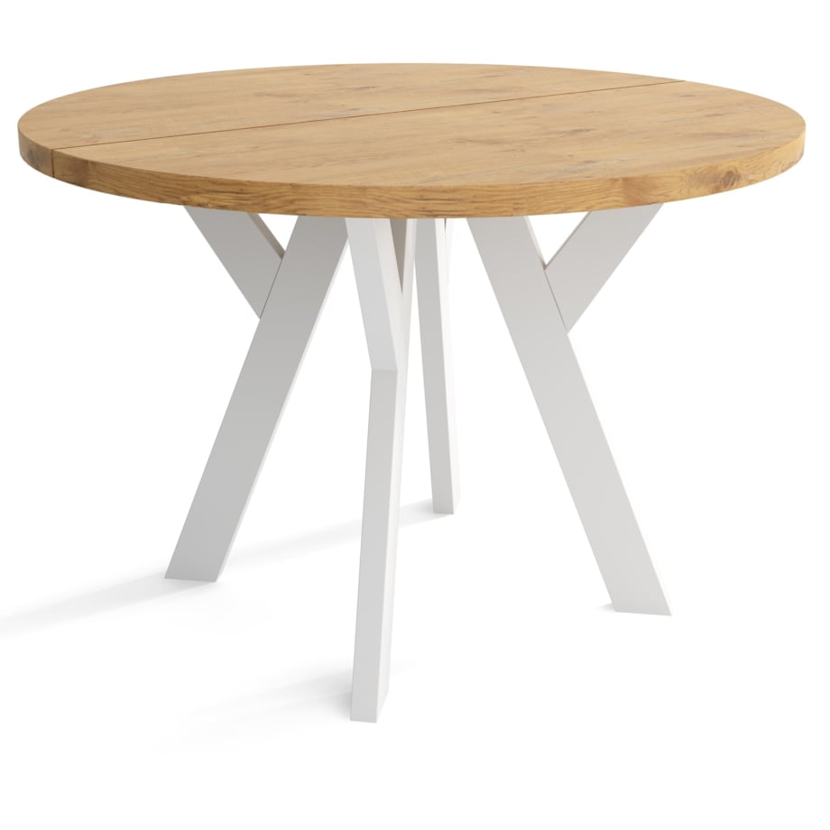 Stół rozkładany okrągły 100/200 - Dąb lancelot + n. białe