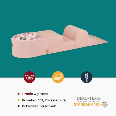 Piankowy Plac Zabaw z Basenem 250x45cm/200 Piłek dla Dziecka, Velvet, Velvet, Beżowy: Białe/Beżowe