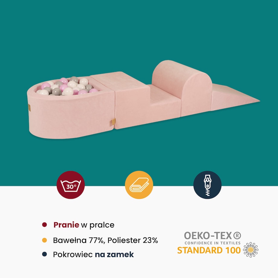 Piankowy Plac Zabaw z Basenem 250x45cm/200 Piłek dla Dziecka, Velvet, Velvet, Beżowy: Białe/Beżowe