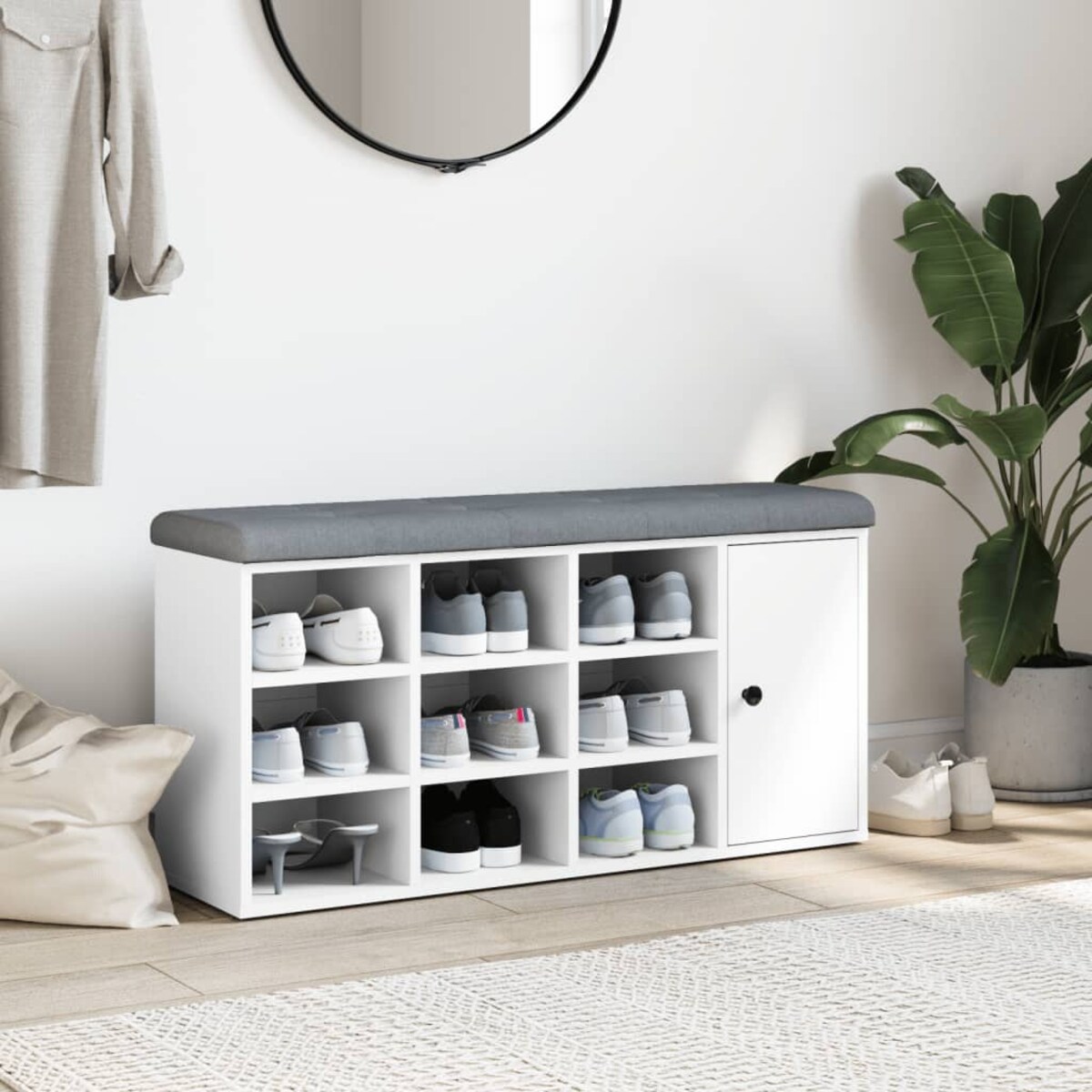 vidaXL Ławka na buty, biała, 102x32x50 cm, materiał drewnopochodny