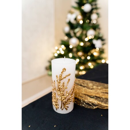 Ozdobna świeca ze złotym motywem roślinnym, 14,5 cm