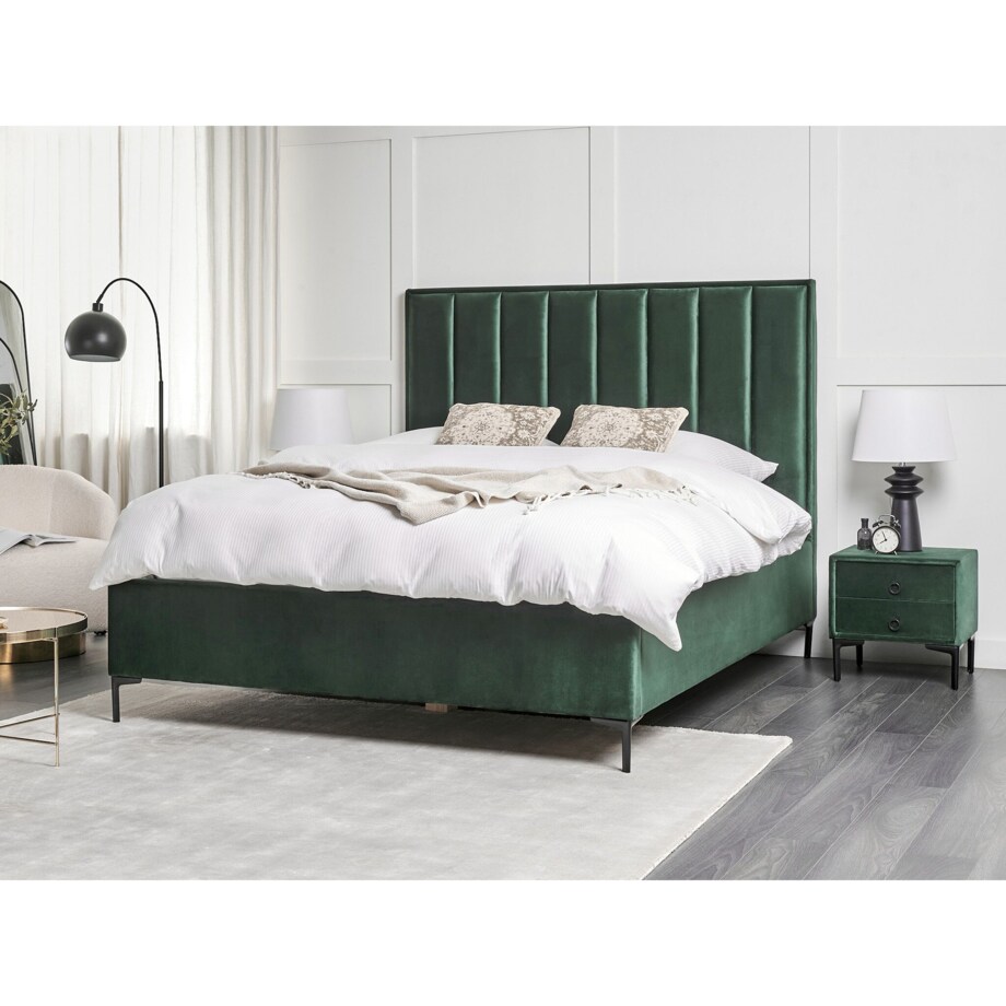 Łóżko z pojemnikiem welurowe 160 x 200 cm zielone SEZANNE