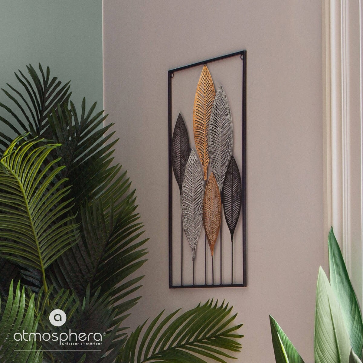 Ozdoba na ścianę, dekoracja ścienna DECO z motywem liści, 37 x 65 cm