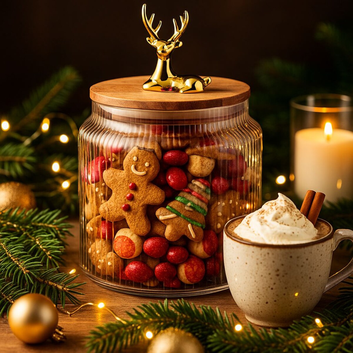 Pojemnik szklany z pokrywką z reniferem 1100 ml