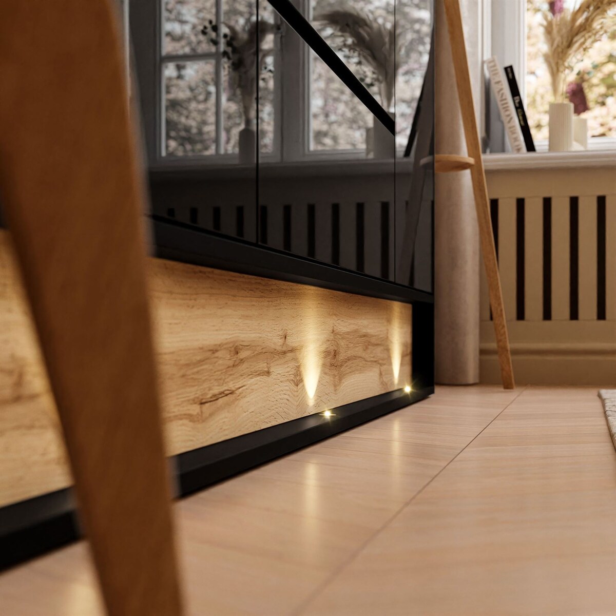 Komoda z szufladami VILLA z wstawką dąb wotan, czarny + dąb wotan