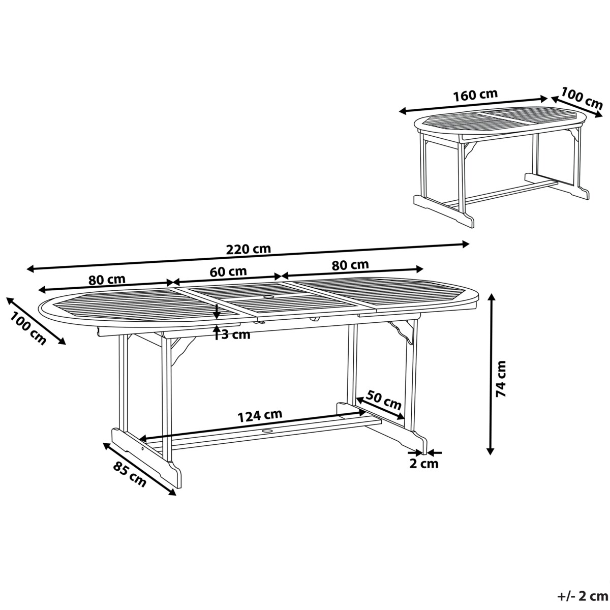 Stół ogrodowy rozkładany MAUI 160/220 cm 100 cm Drewno akacjowe Jasnobrązowy