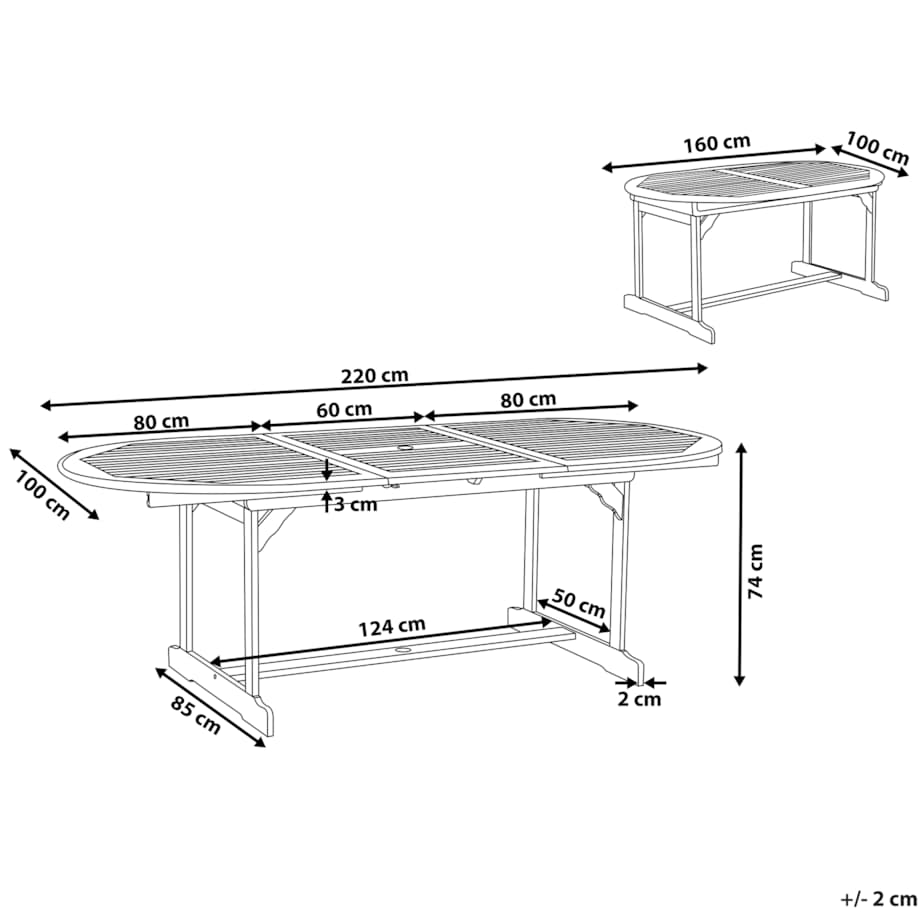Stół ogrodowy rozkładany MAUI 160/220 cm 100 cm Drewno akacjowe Jasnobrązowy