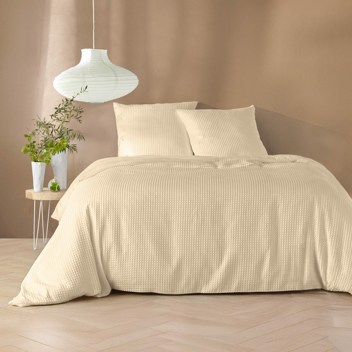 Komplet pościeli tłoczonej 3-częściowy ABELIA, 240 x 220 cm, kolor beżowy, poliester