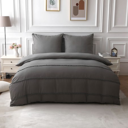 pościel mikrofibra boho z pomponami 200x220 cm