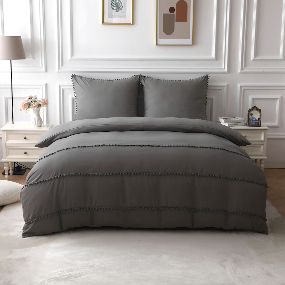 pościel mikrofibra boho z pomponami 200x220 cm