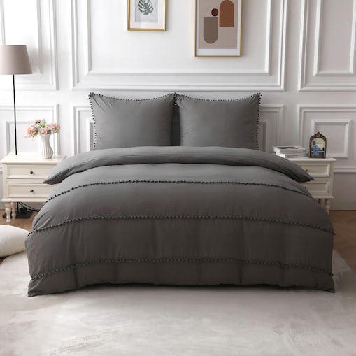 pościel mikrofibra boho z pomponami 200x220 cm