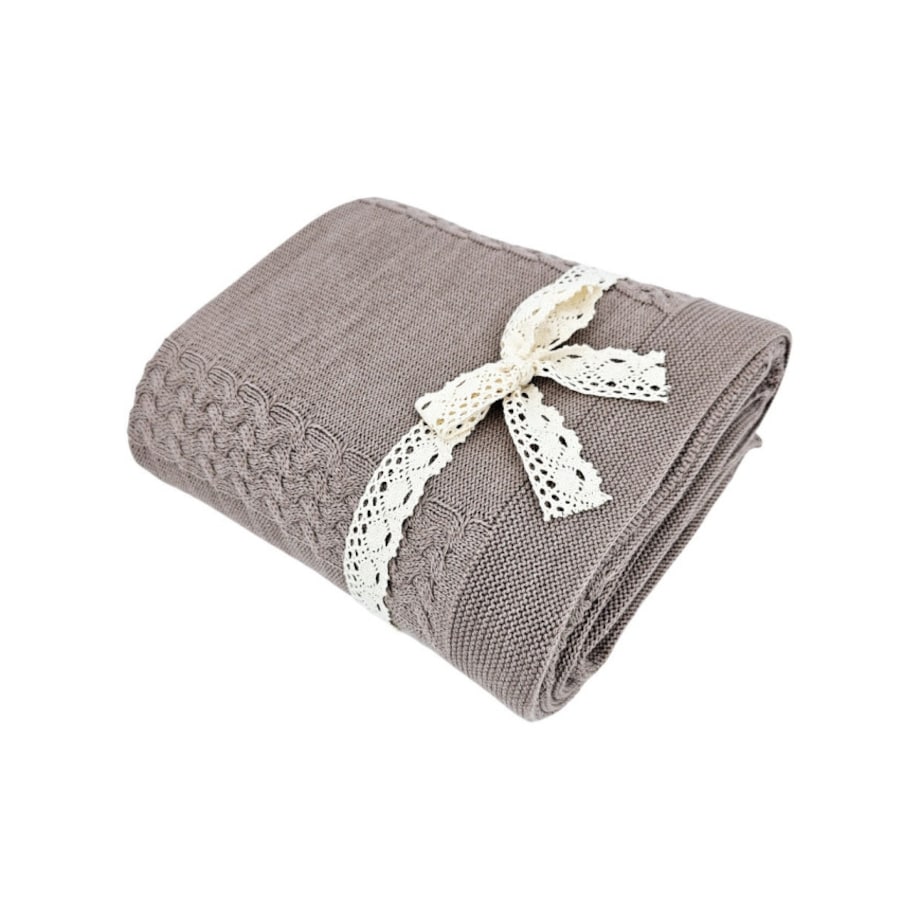 Koc dzianinowy z wełny MERINO 150x200 cm – FLORENCE TAUPE