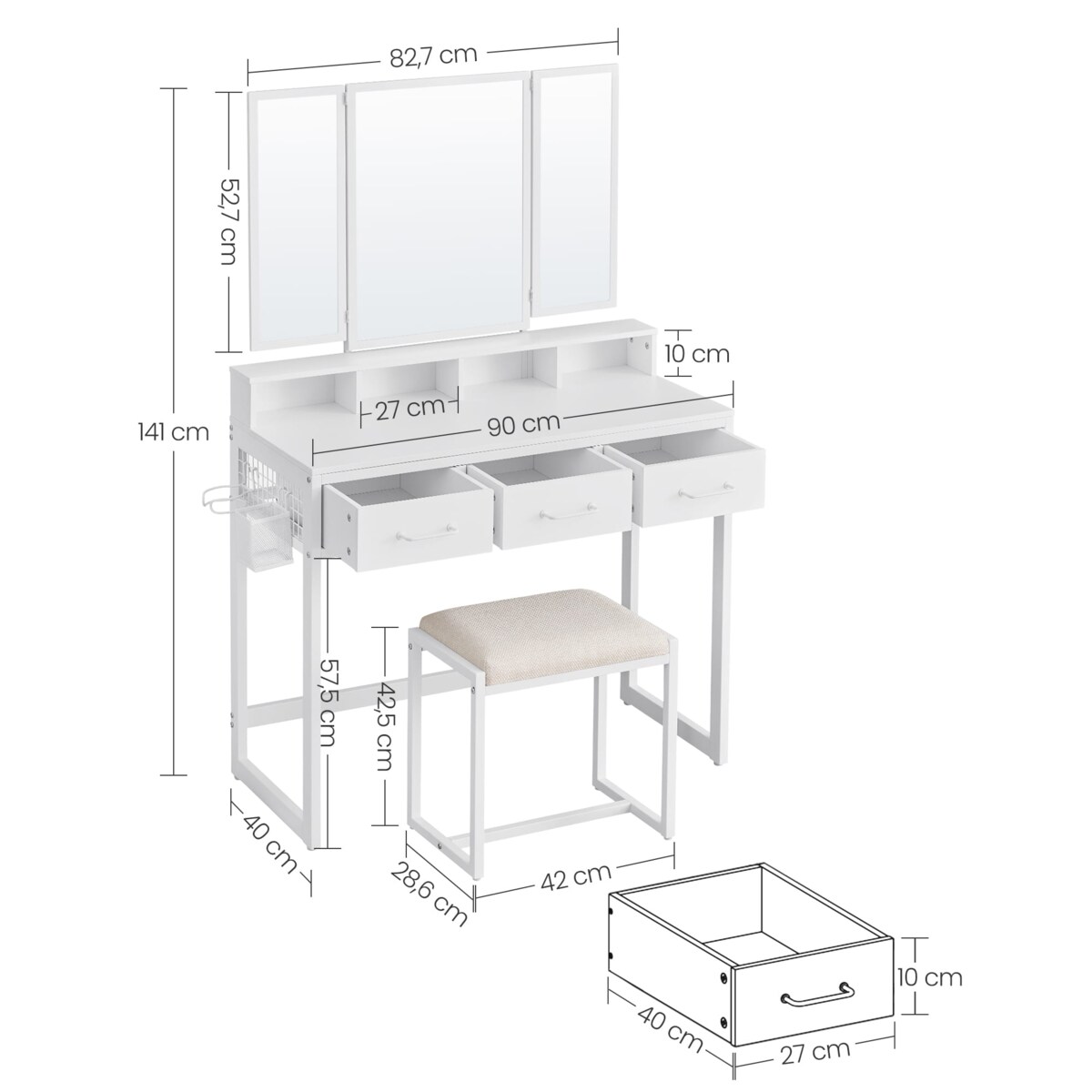 Toaletka Biały w eleganckim stylu do garderoby, sypialni