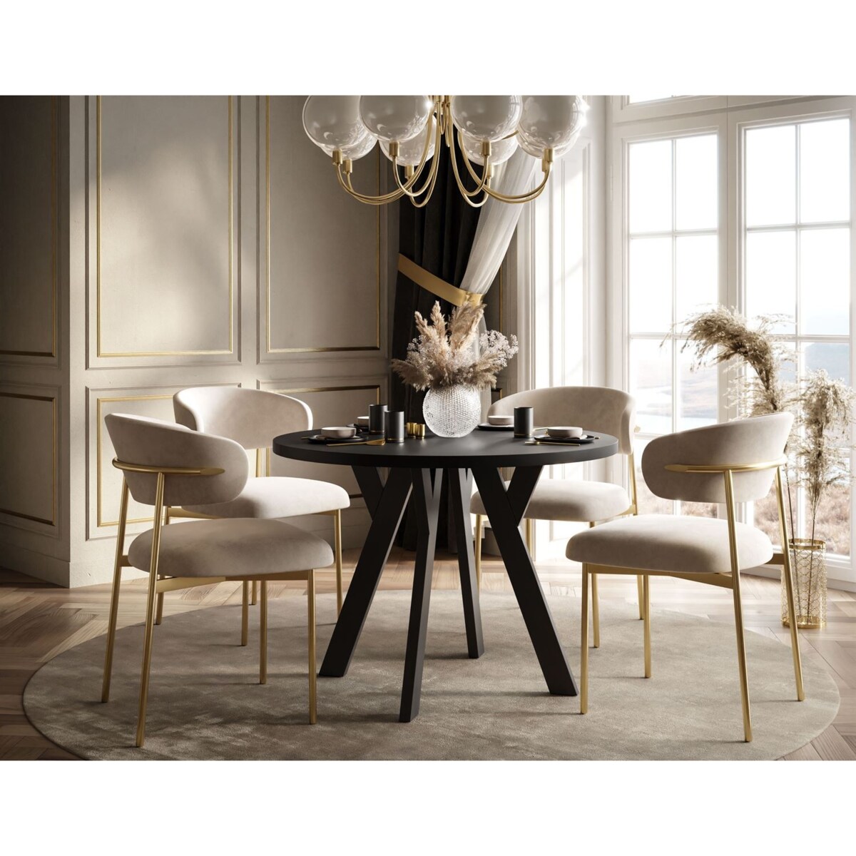 Okrągły stół rozkładany VOLTA MATT, nogi czarne, blat czarny