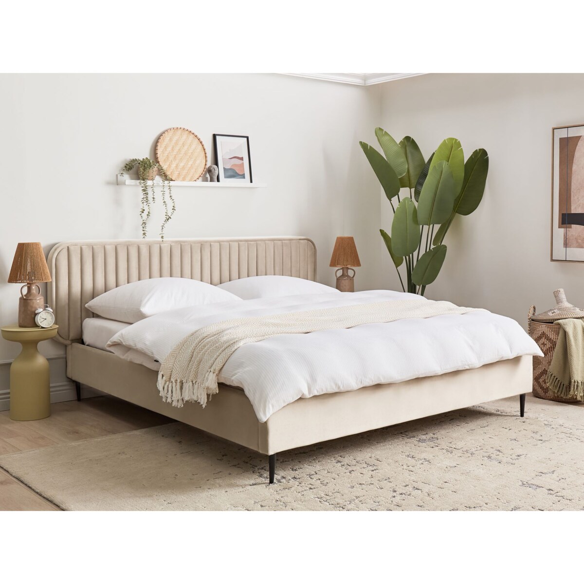 Łóżko welurowe 180 x 200 cm beżowoszare BRIN