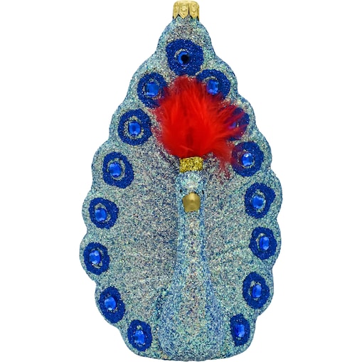Bombka choinkowa szklana: Paw z piórami: Niebieski