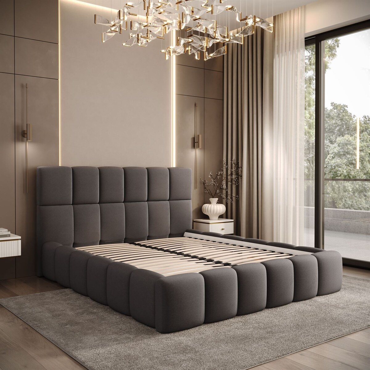 Łóżko tapicerowane VENEZIA, pojemnik na pościel, stelaż 34, 180x200, Castel 93