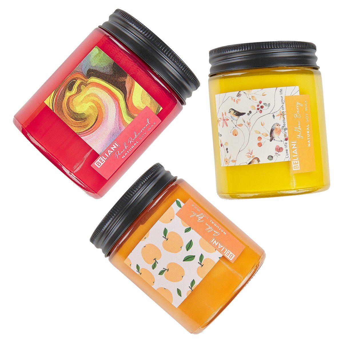 Zestaw 3 świeczek zapachowych FRUITY BLOOM Wosk sojowy Nuty owocowe