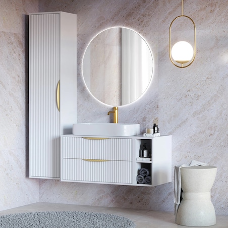 Komoda szafka łazienkowa ryflowana biała Avola