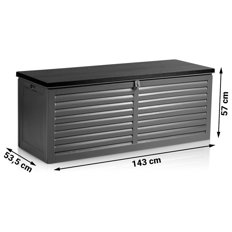 Skrzynia ogrodowa balkonowa 143x57x53,5 cm 390 litrów czarno-szara Plonos