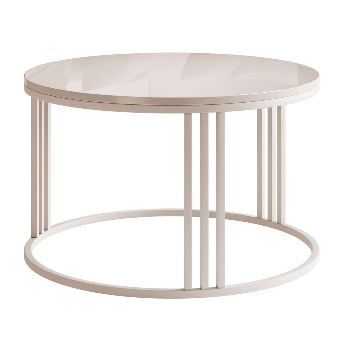 Okrągły stolik kawowy LORI POŁYSK na kaszmirowym stelażu, blat kaszmir połysk