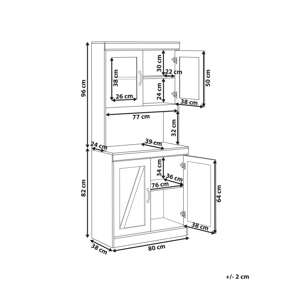 Szafka ze szklanymi drzwiami KALBARRI 80 cm 39 cm Złamana biel