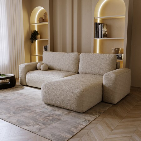 Narożnik Prawy ILO z funkcją spania i pojemnikiem na pościel, jasno-beżowy