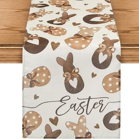Lniany bieżnik na stół wielkanocny, króliczki, EASTER 180 x 33cm BZK02