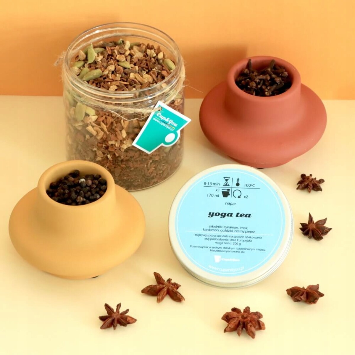 Herbata ziołowa YOGA TEA o smaku rozgrzewającej mieszanki przypraw PREMIUM - herbata liściasta sypana mieszanka napar susz - gotowa na prezent upominek