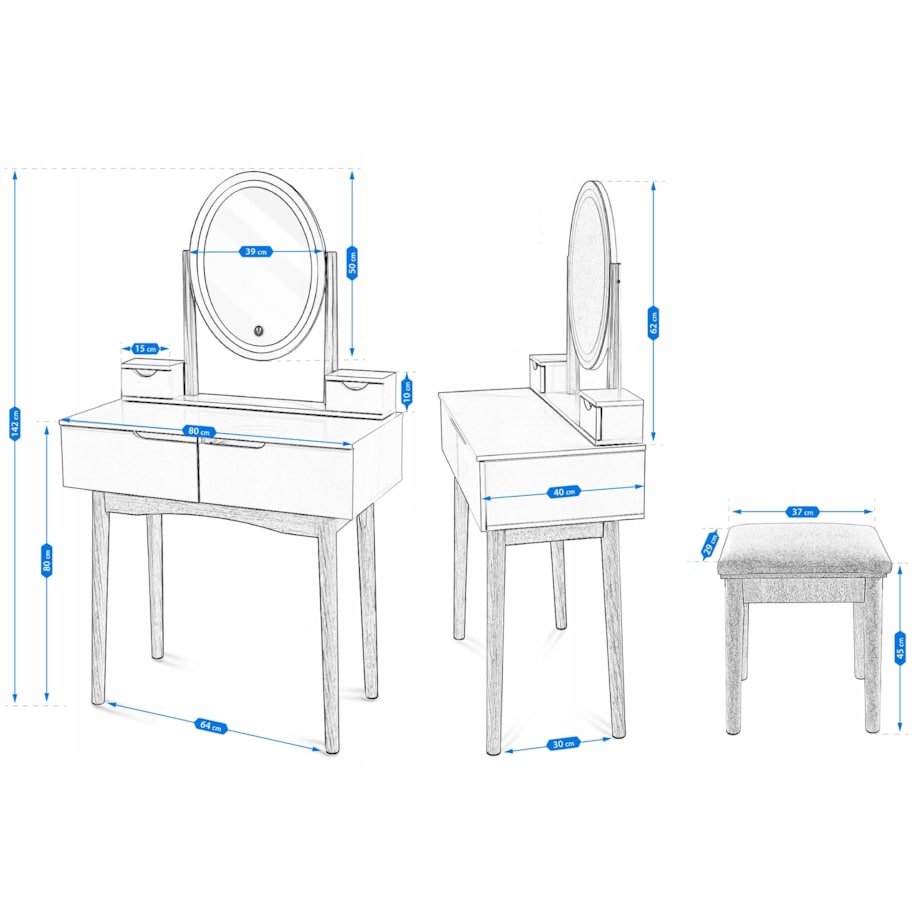 TOALETKA z lustrem LED kosmetyczna skandynawska