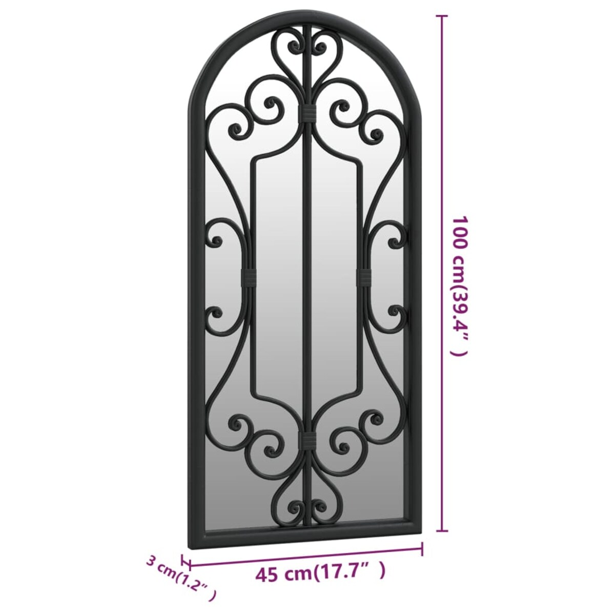 vidaXL Lustro ogrodowe, czarne, 100x45 cm, żelazna rama