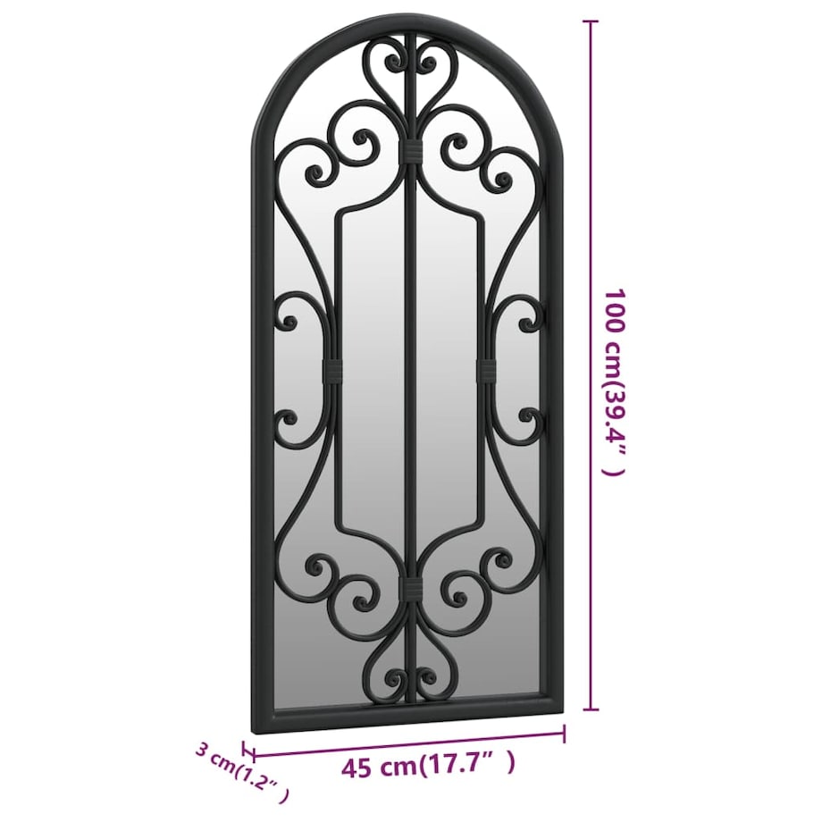 vidaXL Lustro ogrodowe, czarne, 100x45 cm, żelazna rama