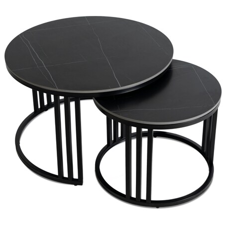 Stolik Kawowy Okrągły Ceramiczny Czarny Marmur Ława Glamour 2w1 JERRY
