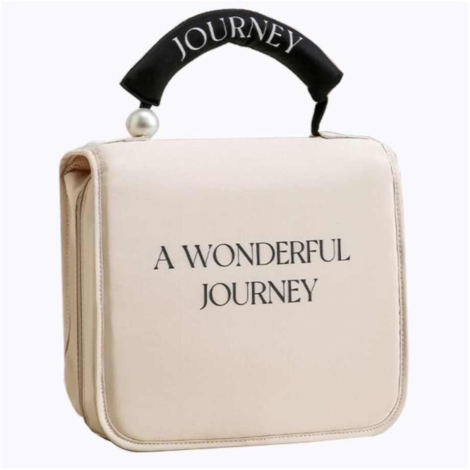 Kosmetyczka rozkładana elegancka kuferek etui z rączką kremowa KS153K