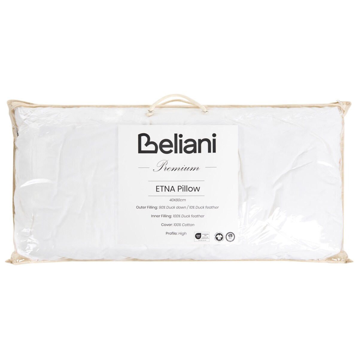 Poduszka trzykomorowa ETNA Niska Kacze pióra i puch 40 x 80 cm Biały