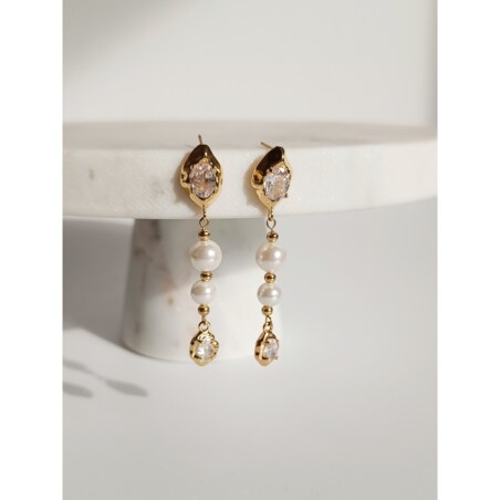 Długie złote kolczyki z perłami cyrkoniami ręcznie robione MODERN glam