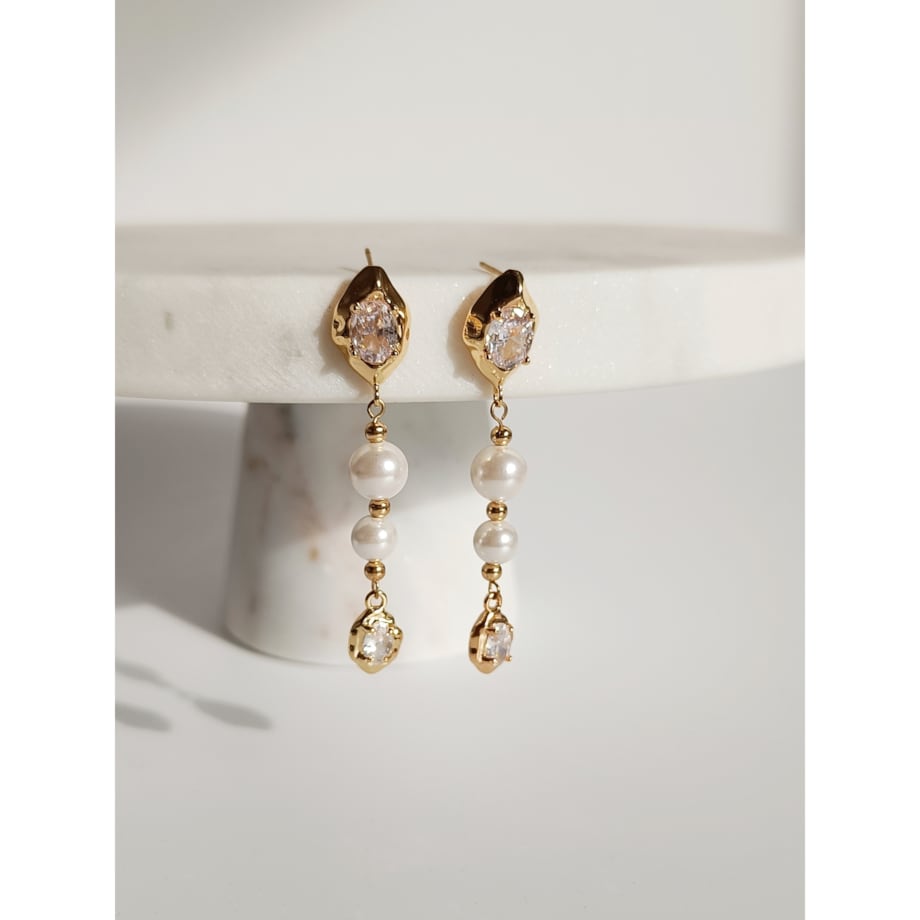 Długie złote kolczyki z perłami cyrkoniami ręcznie robione MODERN glam