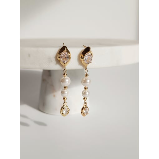 Długie złote kolczyki z perłami cyrkoniami ręcznie robione MODERN glam