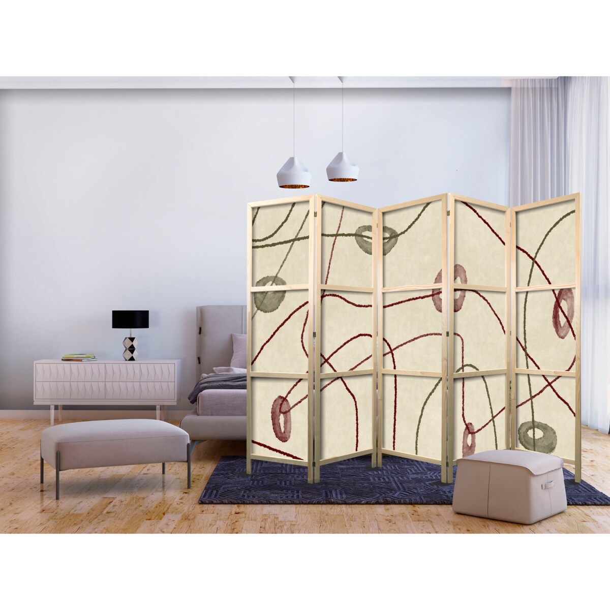Parawan Japoński 5-panelowy Labirynt Z Koralików 225x172cm