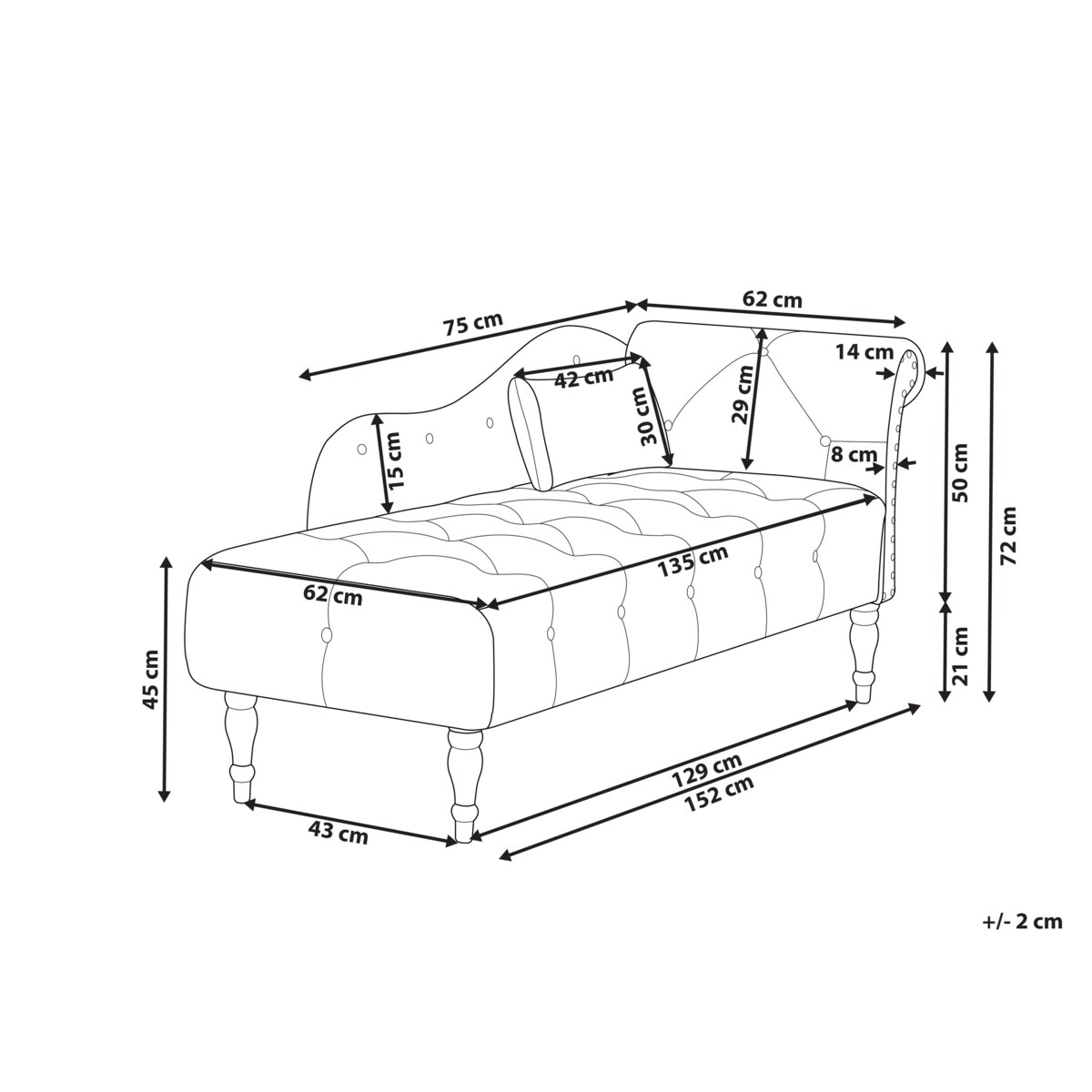 Szezlong prawostronny IVRY Welur Jasnobeżowy