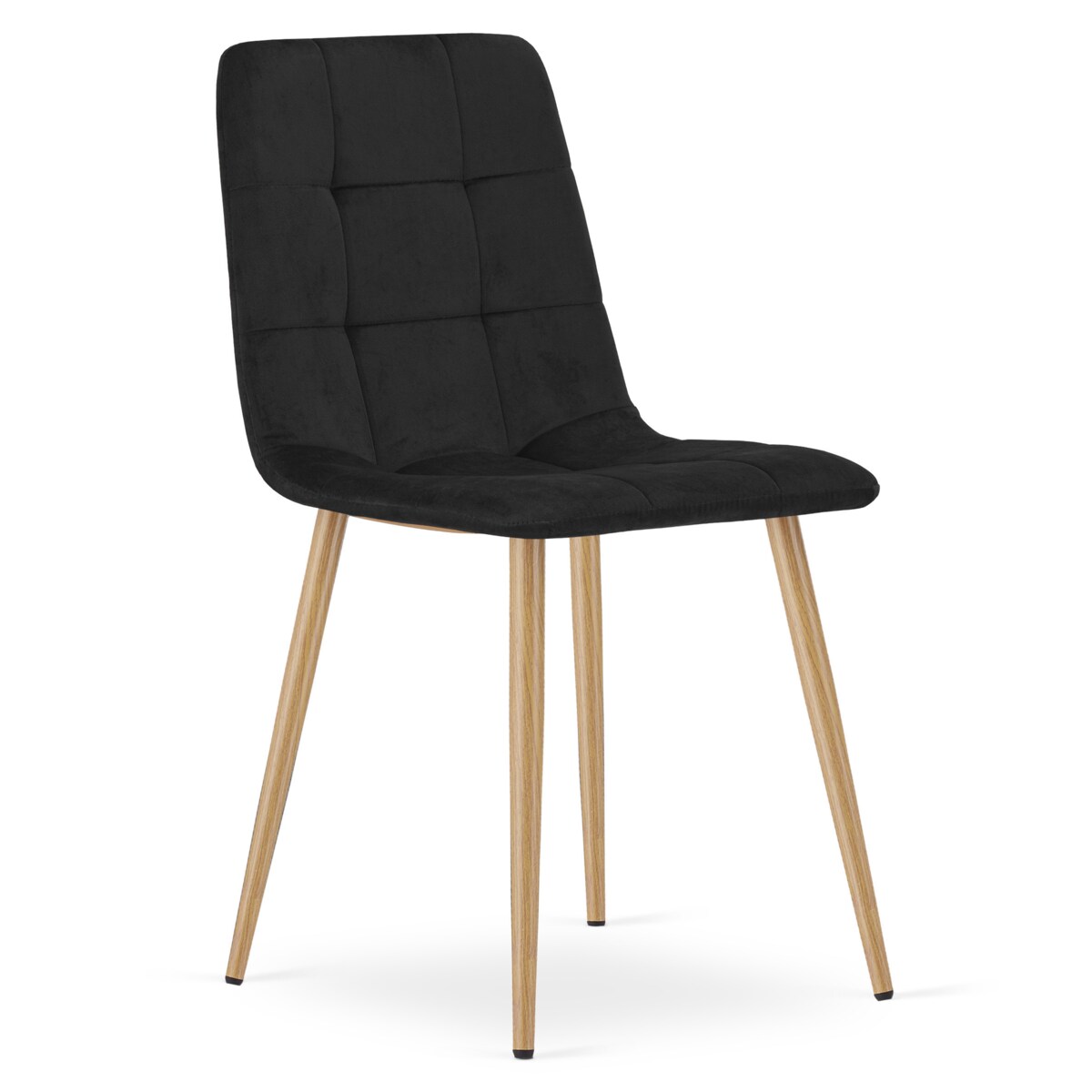 Krzesło Kara aksamitne welurowe - Czarny Aksamit / Nogi Kolor Drewna