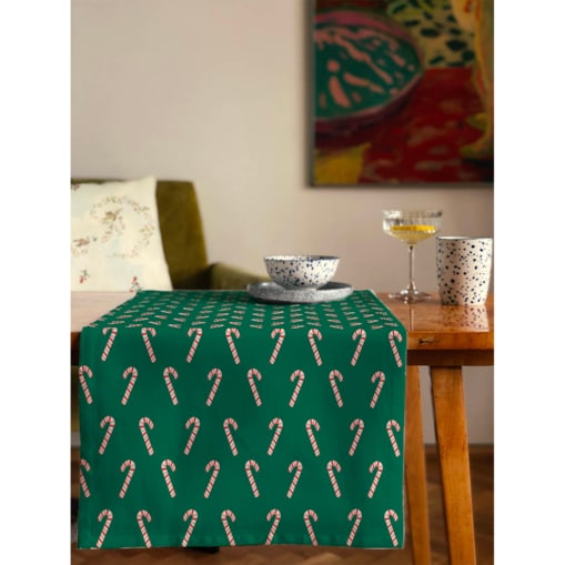 Bieżnik świąteczny - Laski cukrowe - zielony - 35x130