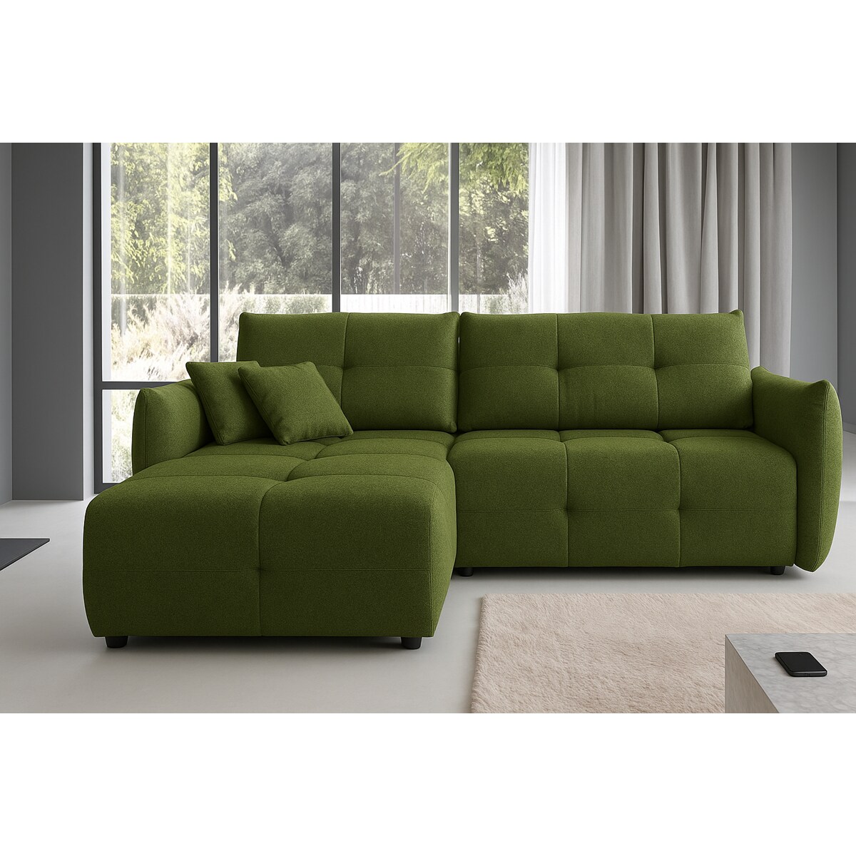 Narożnik z funkcją spania do salonu BOSE, lewostronny, zielony