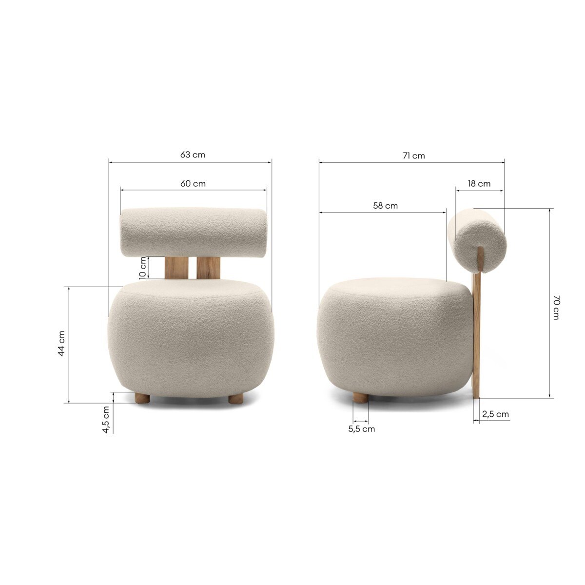 Fotel tapicerowany HANNI - III beżowy 70x63x71 cm