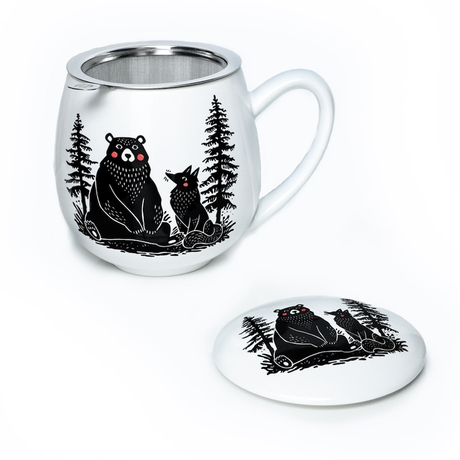 Kubek z zaparzaczem i pokrywką miś i lis - idealny zestaw do przygotowania herbaty, perfekcyjny podarunek prezent dla mamy, taty, babci, dziadka