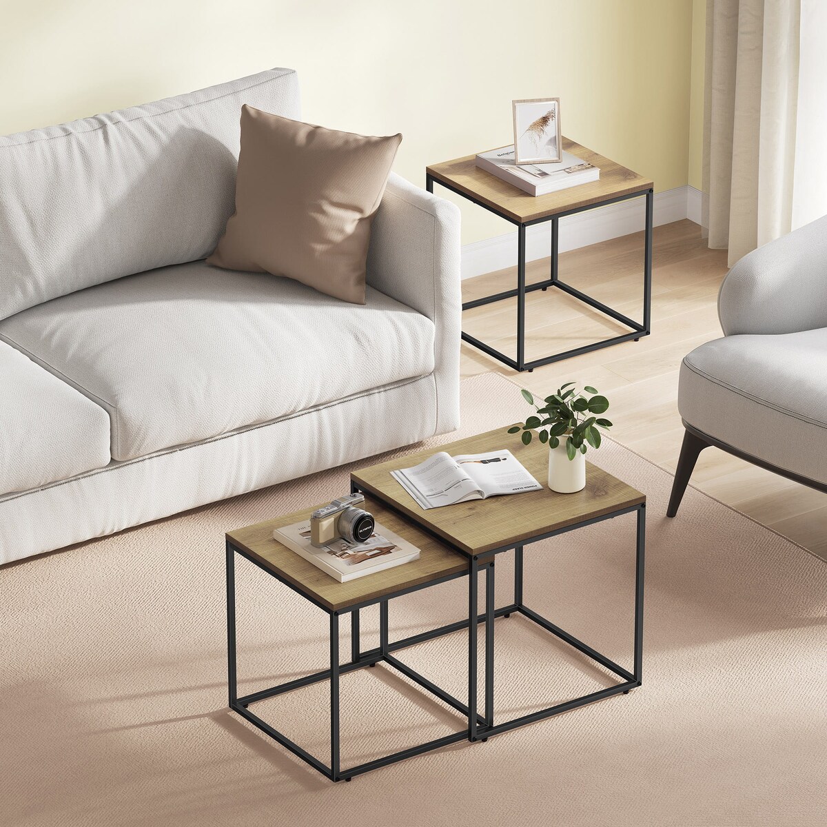 Stolik Kawowy Kwadrat 2Szt Dąb, Czarny